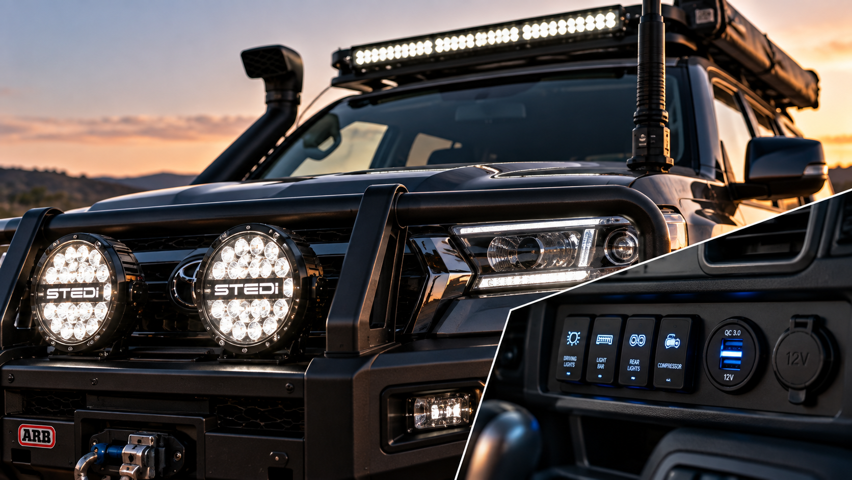 Driving lights on a 4WD bar